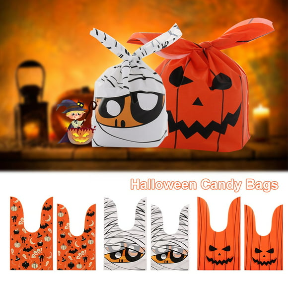 Suniney 4 PCS Halloween Candy Bags Treat Bags Halloween Party Gift Bags Trick or Treat Goody Bags for Halloween Party Favors Halloween Decorations Supplies Candy Handbag Holders Bucket Goodie Bags Non-Woven Bags Tote Bag for Kids
